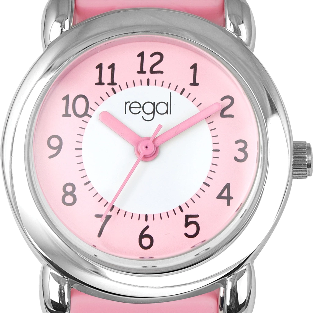 Regal barnklocka - rosa gummiband, katter, 29 mm