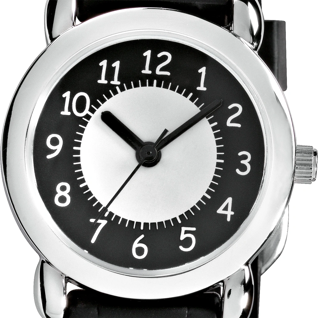 Regal barnklocka - svart gummiband, döskallar 27 mm