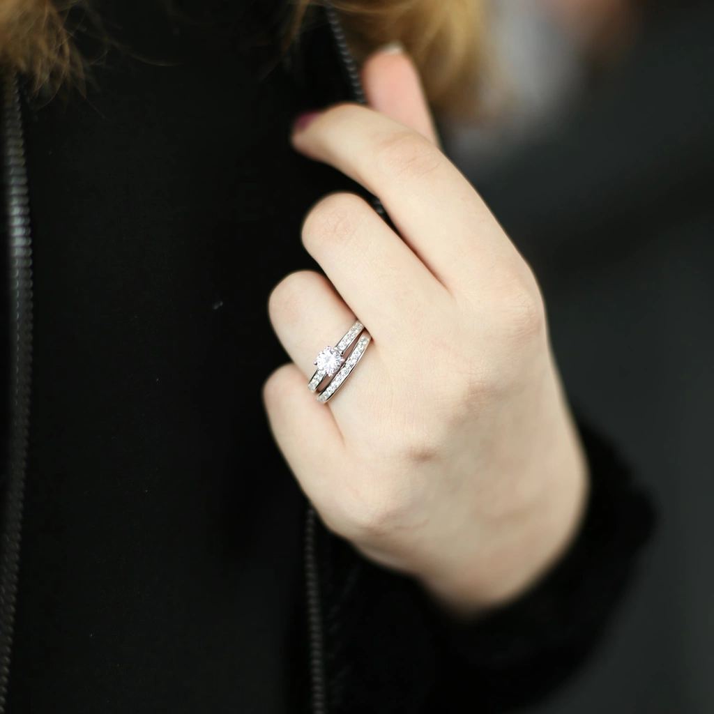 Dubbelring i Silver - Kubisk Zirkonia, 16,5