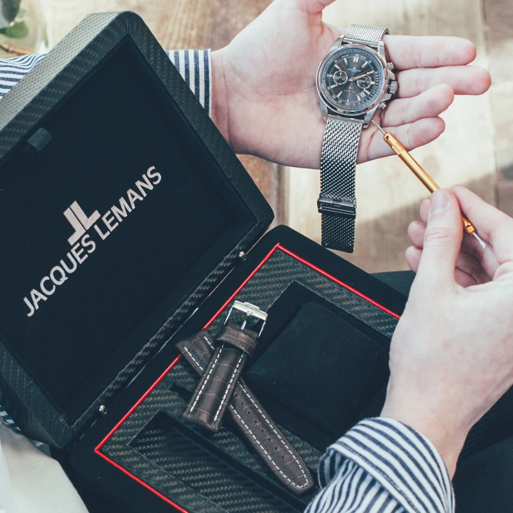 Jacques Lemans Liverpool - herr, presentset, grå mesh, 44mm