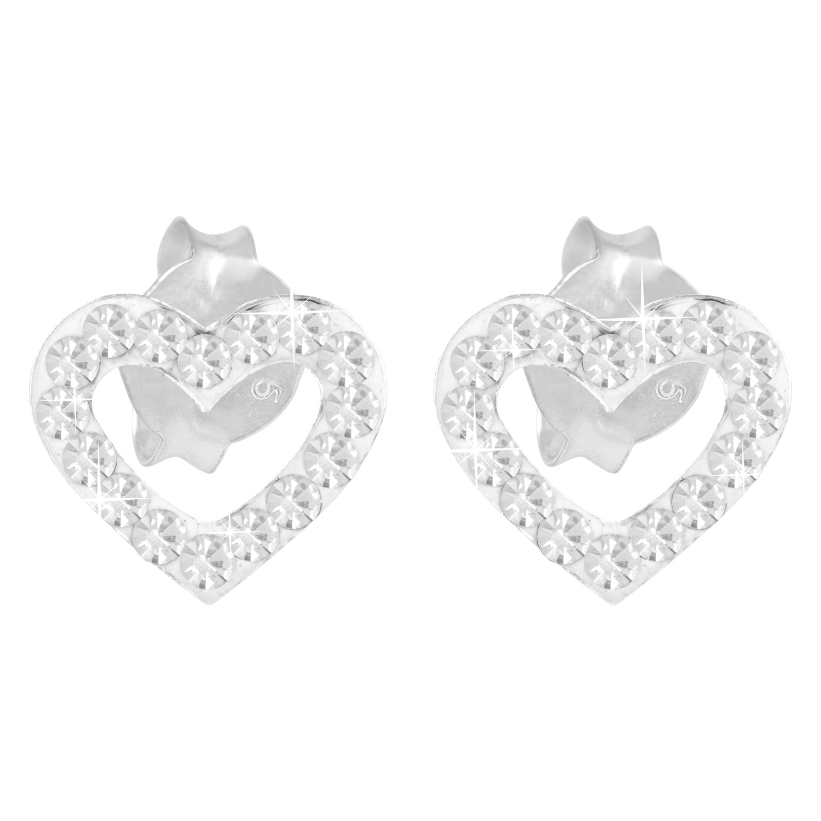 Silverörhängen för barn - studs, vita hjärtan, 10x12 mm