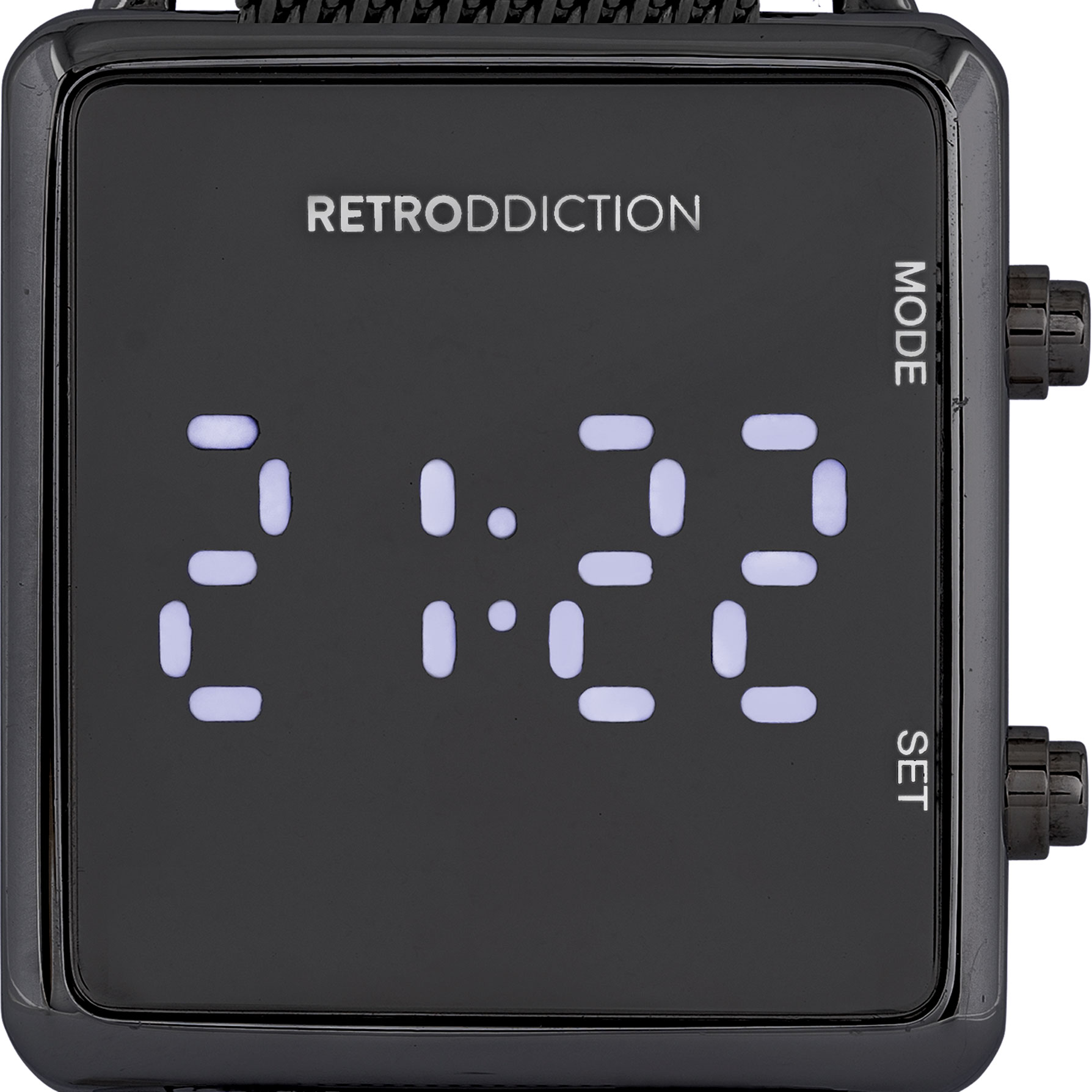 Digitalklocka Retroddiction - Fyrkantig svart med meshband
