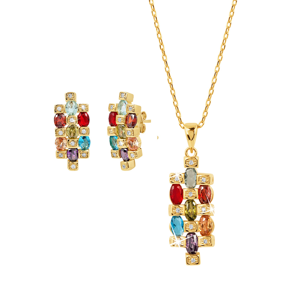 Set med 18k guldpläterade örhängen och halsband - Multicolor