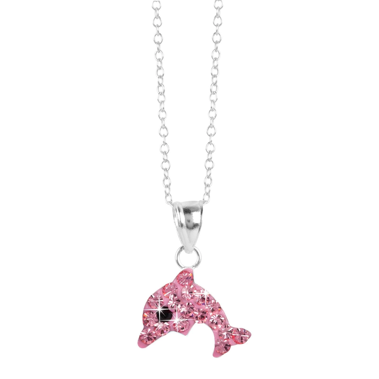 Silverhalsband för barn - rosa delfin, 36+2 cm