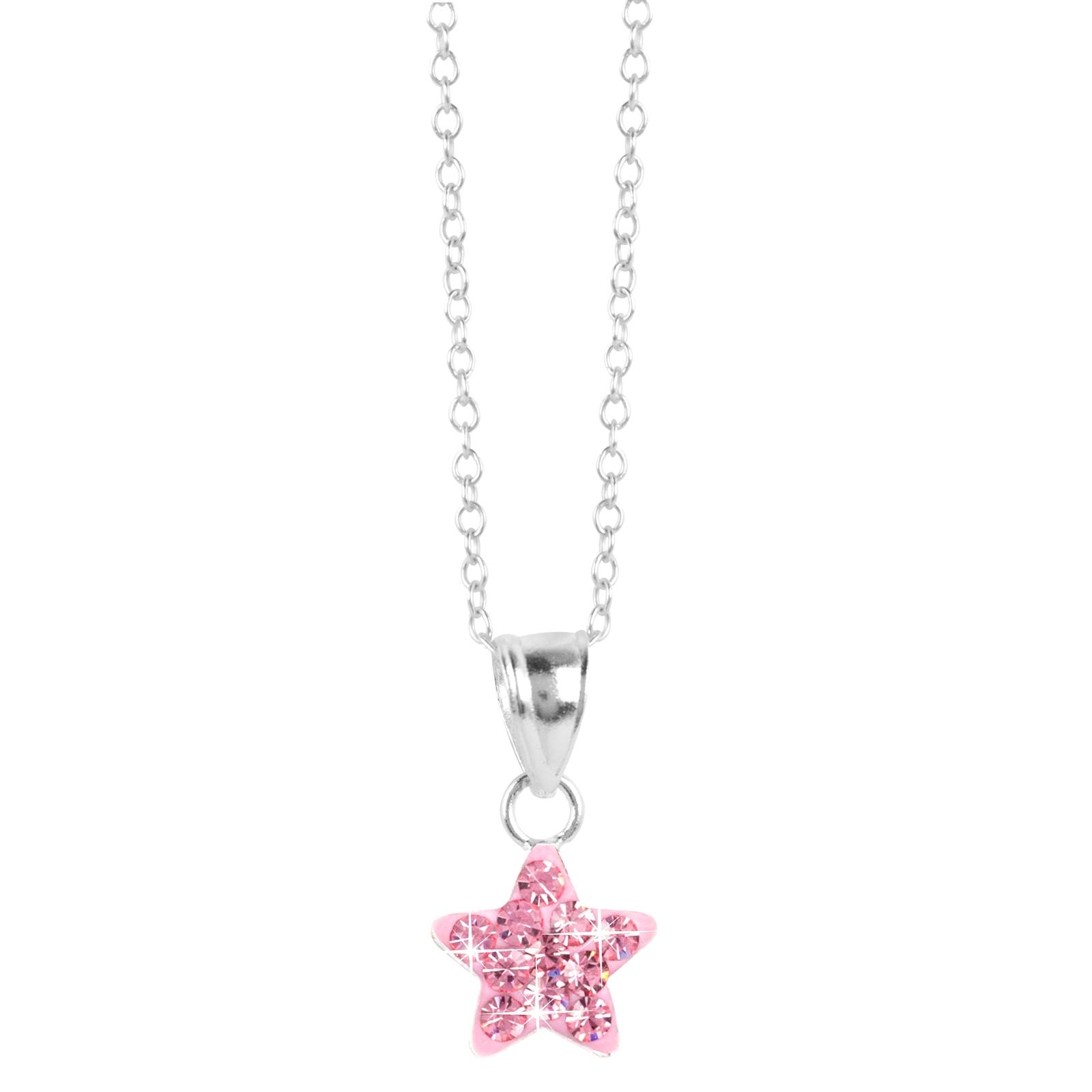 Silverhalsband för barn - rosa stjärna, 36+2 cm