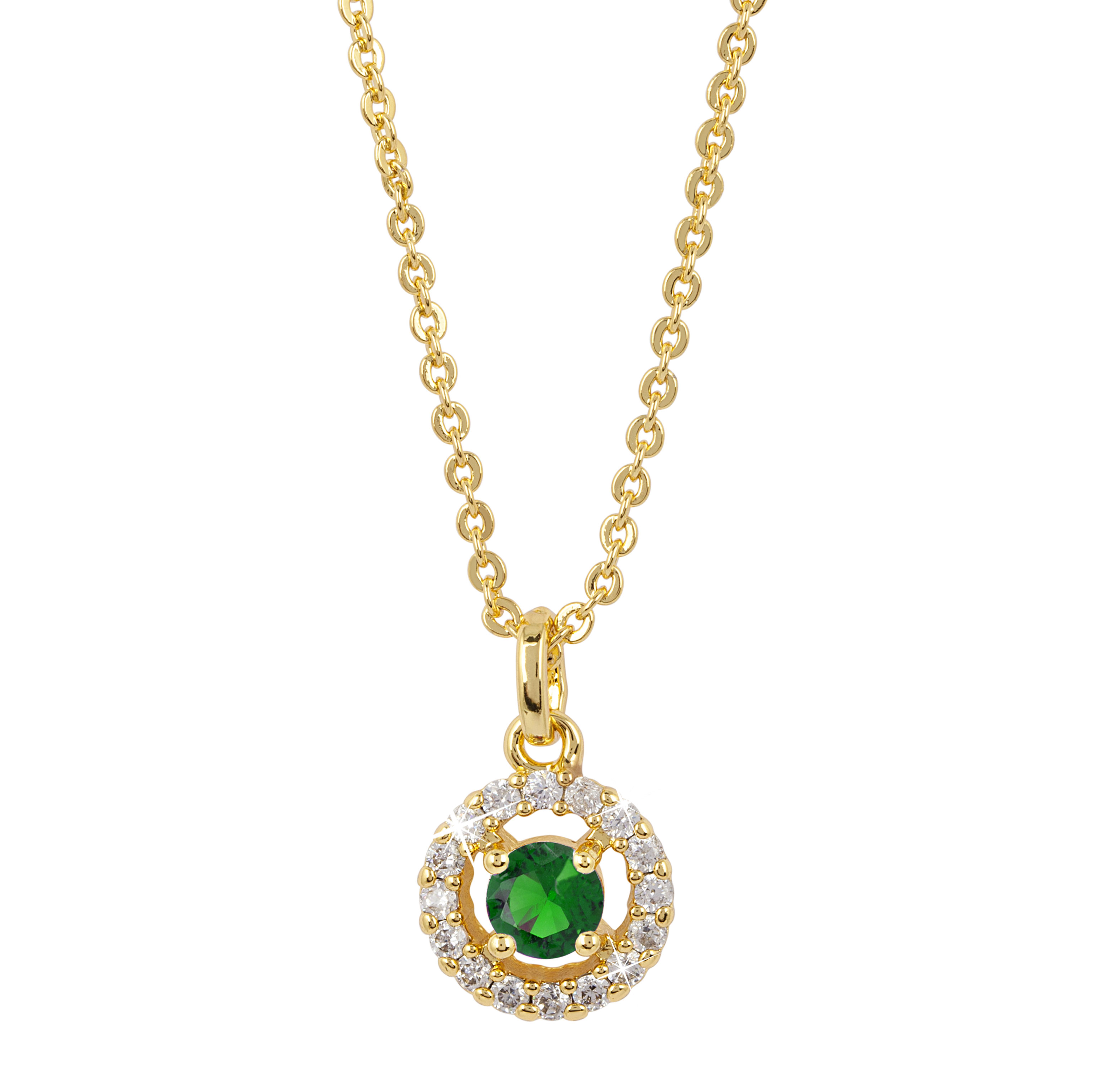 Guldpläterat halsband - Berlock med grön och vita Kubisk Zirkonia