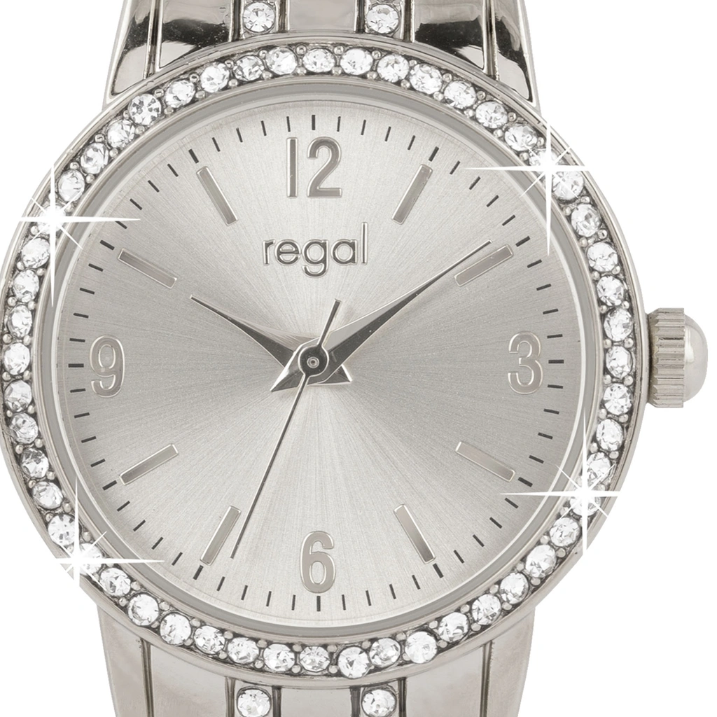 Regal damklocka - bling, metallänk silverton, 26mm