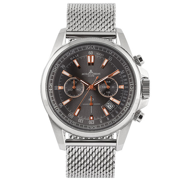 Jacques Lemans Liverpool - herr, presentset, grå mesh, 44mm