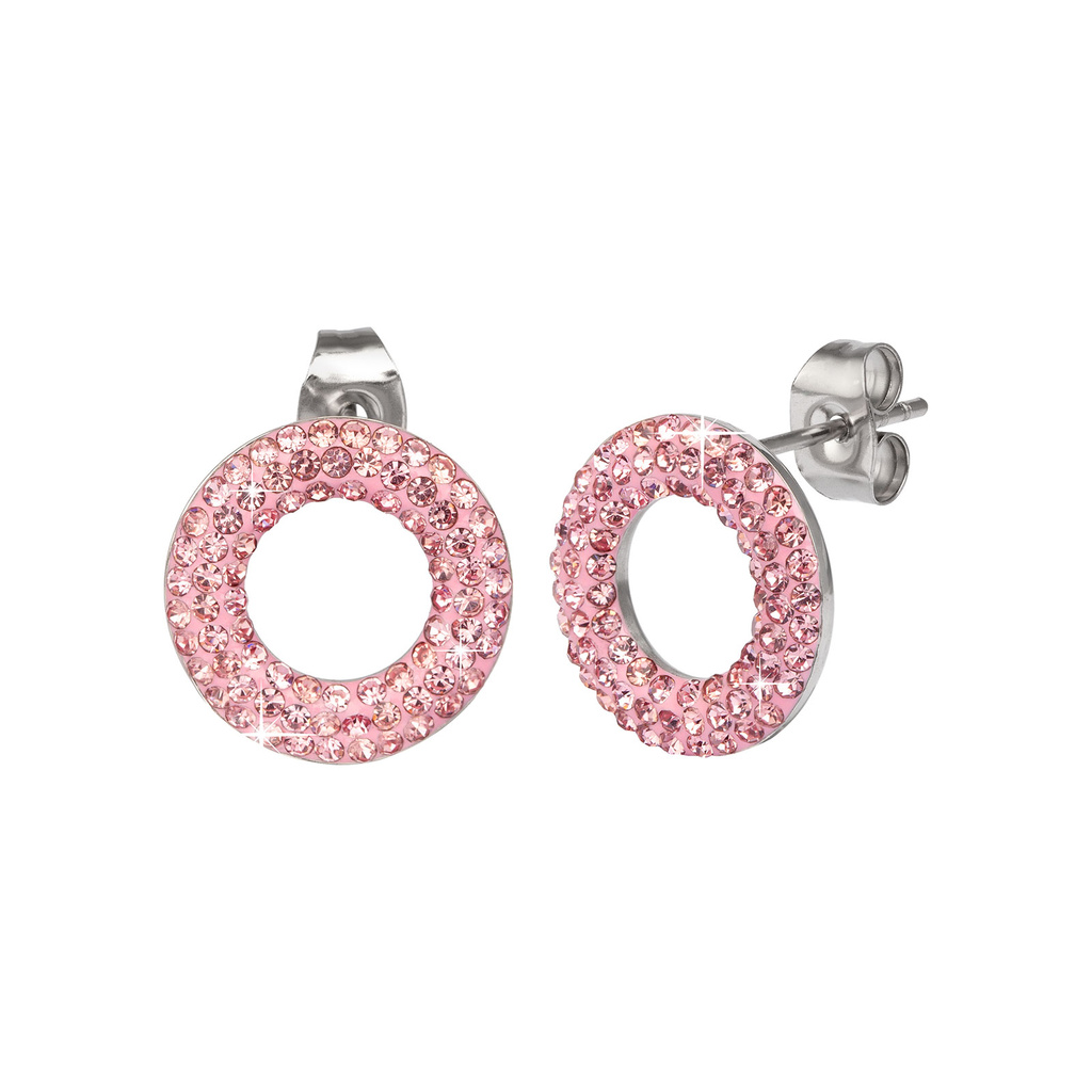 Örhängen stål - ringar med rosa stenar